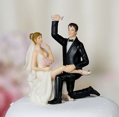 "Garter Victory" Wedding Bride and Groom Cake Topper Figurine