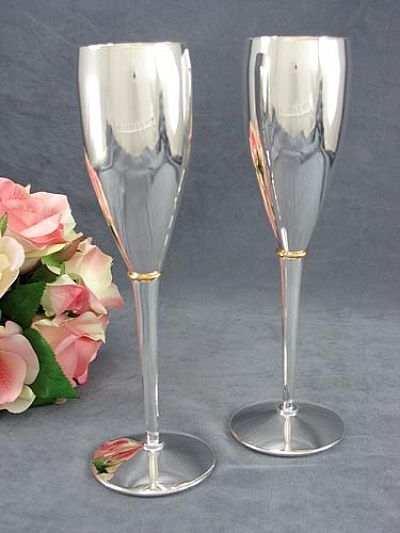 Silver Golden Ring Wedding Toasting Glasses