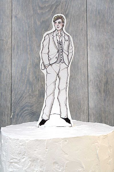 Casual Paper Groom Doll Mix and Match Wedding Cake Topper