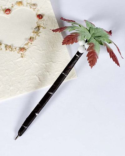 Beach Palm Tree Natural Paper Wedding Pen- Red - Yellow