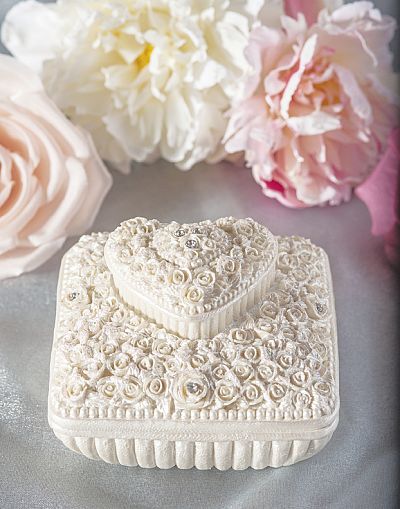 Ivory Resin Rose Ring and Jewelry Box